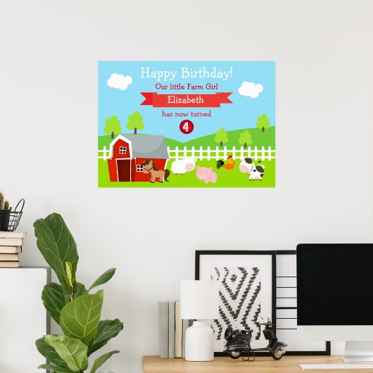 キュートファームアニマルズユニセックス誕生日 ポスター (ホームオフィス)