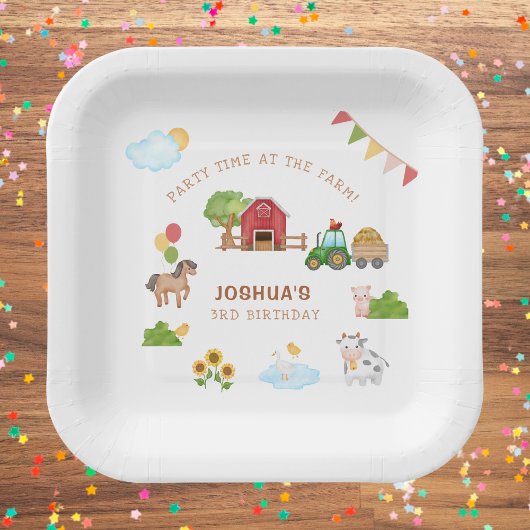 キュートファームアニマルズレッドバーントラクター紙プレート ペーパープレート