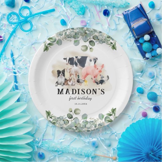 キュートファームアニマルズ子供の誕生日パーティー ペーパープレート (パーティー)