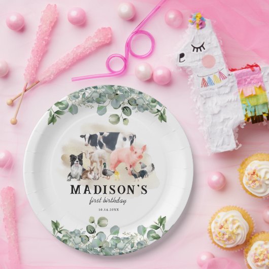 キュートファームアニマルズ子供の誕生日パーティー ペーパープレート (パーティー)