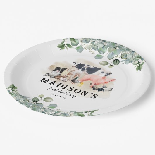 キュートファームアニマルズ子供の誕生日パーティー ペーパープレート (アングル)