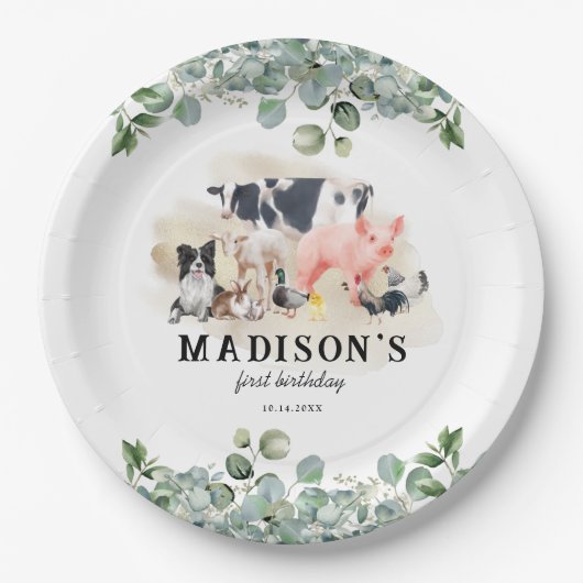 キュートファームアニマルズ子供の誕生日パーティー ペーパープレート (正面)