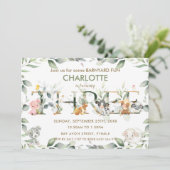 キュートファームアニマルズ納屋周囲の庭グリーンリー3D誕生日 招待状 (スタンド正面)