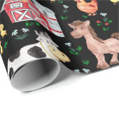 キュートファームアニマルズ納屋周囲の庭ブラック ラッピングペーパー (ロールコーナー)