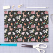 キュートファームアニマルズ納屋周囲の庭ブラック 薄葉紙 (クラフト)