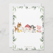 キュートファームアニマルズ納屋周囲の庭緑誕生日 招待状 (裏面)