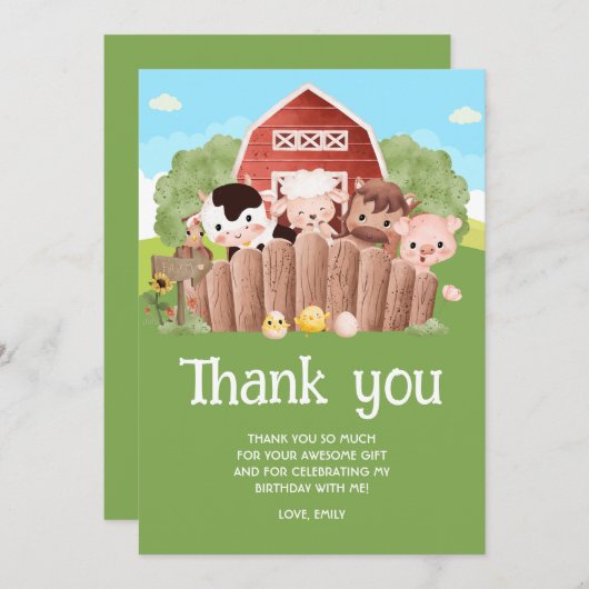 キュートファームアニマルズ誕生日 サンキューカード (正面/裏面)