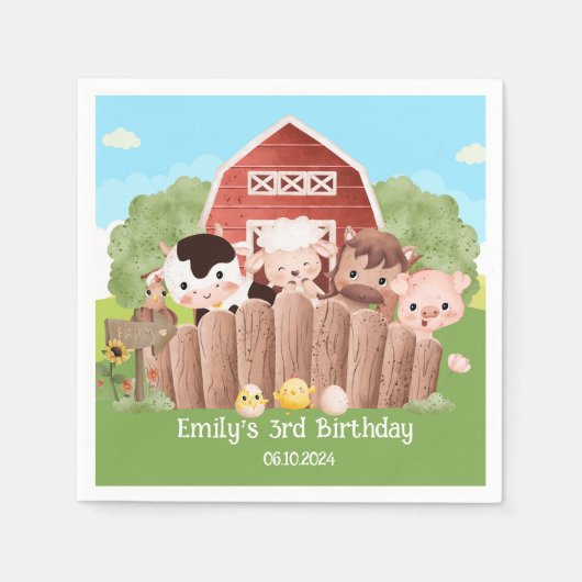 キュートファームアニマルズ誕生日 スタンダードカクテルナプキン (正面)