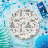 キュートファームアニマルトラクターハッピーバースデー ペーパープレート (パーティー)