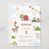 キュートファームアニマルトラクターバーン誕生日招待状 招待状 (正面)