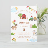 キュートファームアニマルトラクターバーン誕生日招待状 招待状 (スタンド正面)