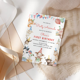 キュートファームアニマルバースデーパーティー納屋周囲の庭 招待状