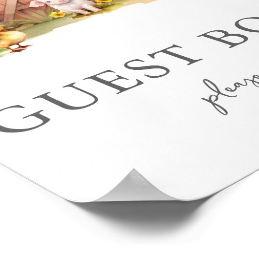 キュートファームアニマルバーベビーシャワーゲストブックサイン ポスター (角)