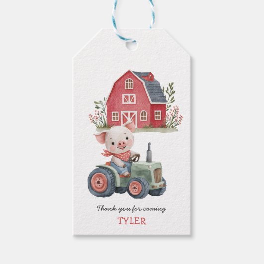 キュートファームアニマルピグトラクターバースデーパーティー ギフトタグ (正面)