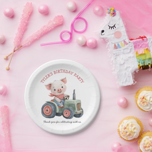 キュートファームアニマルピグトラクターバースデーパーティー ペーパープレート (パーティー)