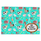 キュートファームアニマルベビーシャワーティール(緑がかった色) ラージペーパーバッグ (裏面)