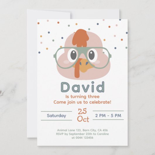 キュートファームアニマル招待状 | ファーム誕生日招待状 招待状 (正面)