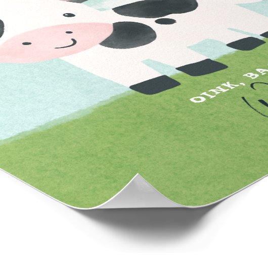 キュートファームアニマル納屋周囲の庭水彩色の好意 ポスター (角)