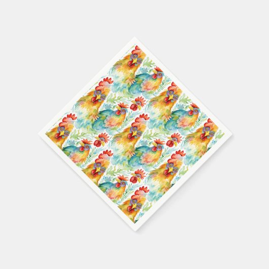 キュートファームウォーターカラーチキンズ誕生日 スタンダードカクテルナプキン (角)