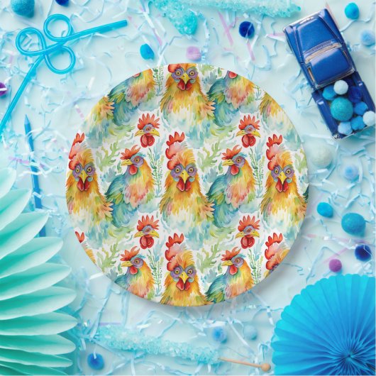 キュートファームウォーターカラーチキンズ誕生日 ペーパープレート (パーティー)