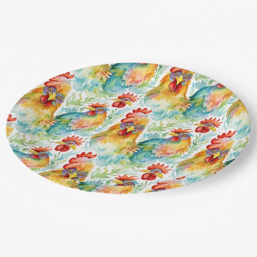 キュートファームウォーターカラーチキンズ誕生日 ペーパープレート (アングル)