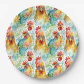 キュートファームウォーターカラーチキンズ誕生日 ペーパープレート (正面)