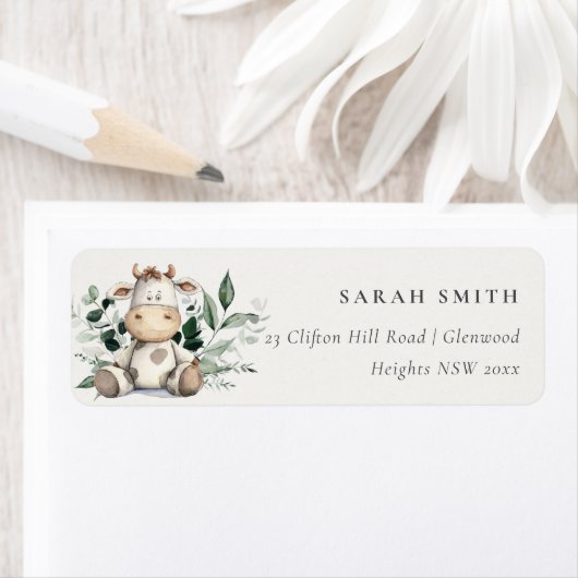 キュートファームカウリーフパステルニュートラル子供の誕生日 ラベル (インサイチュ)