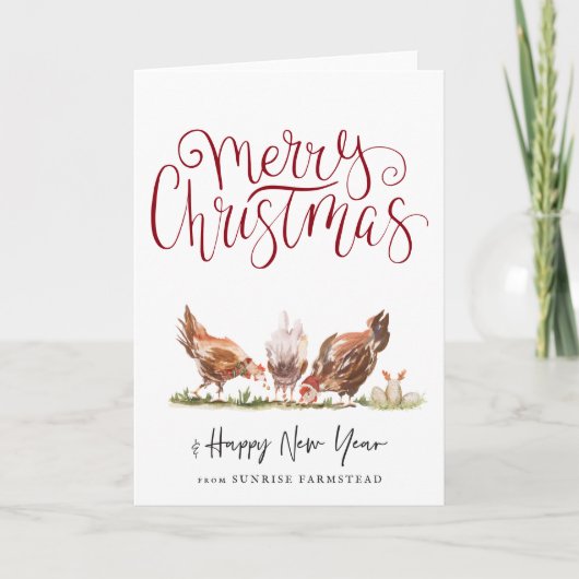 キュートファームハウスチキンクリスマスホリデー カード (正面)