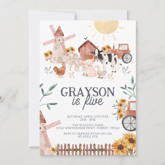 キュートファームハウス&カウープリントファーム誕生日 招待状 (正面)