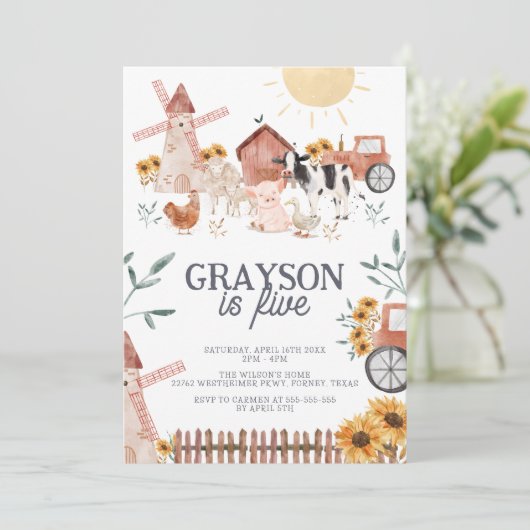 キュートファームハウス&カウープリントファーム誕生日 招待状 (スタンド正面)