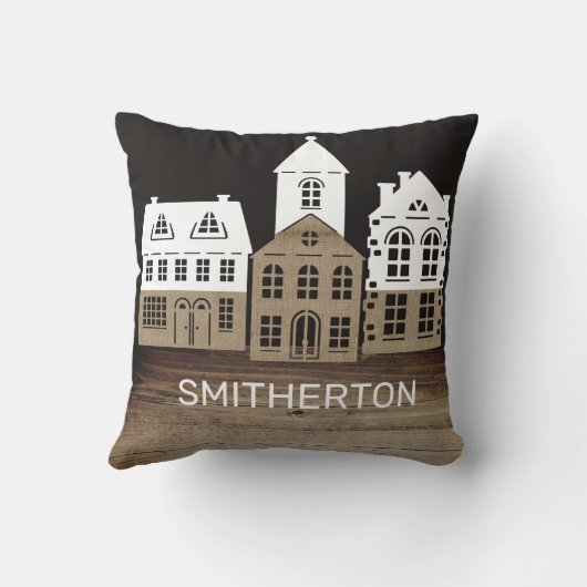 キュートファームハ素朴ウスビレッジ白黒バーラップ クッション (裏面)