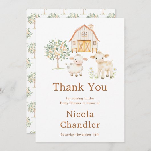 キュートファームバーンドベイビーシャワー サンキューカード (正面/裏面)