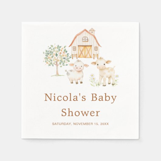 キュートファームバーンドベイビーシャワー スタンダードカクテルナプキン (正面)