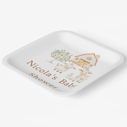 キュートファームバーンドベイビーシャワー ペーパープレート (傾斜あり)