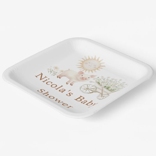 キュートファームバーンドベイビーシャワー ペーパープレート (傾斜あり)