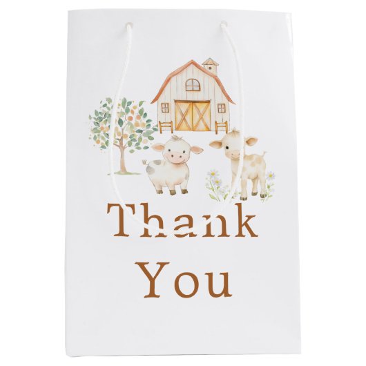 キュートファームバーンドベイビーシャワー ミディアムペーパーバッグ (正面)