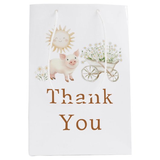 キュートファームバーンドベイビーシャワー ミディアムペーパーバッグ (正面)