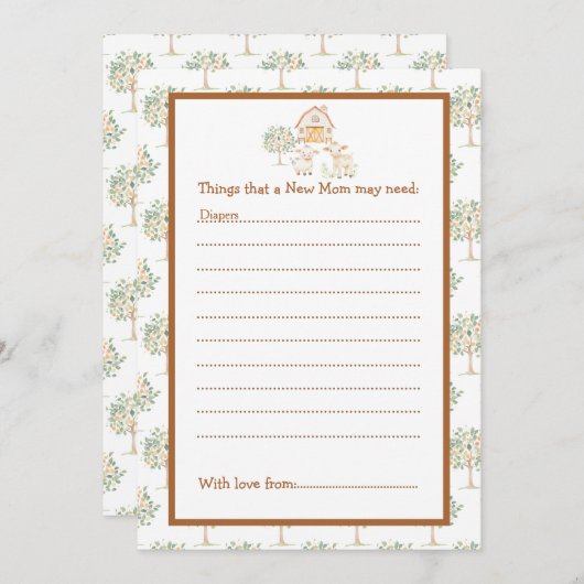 キュートファームバーンドベイビーシャワー 招待状 (正面/裏面)