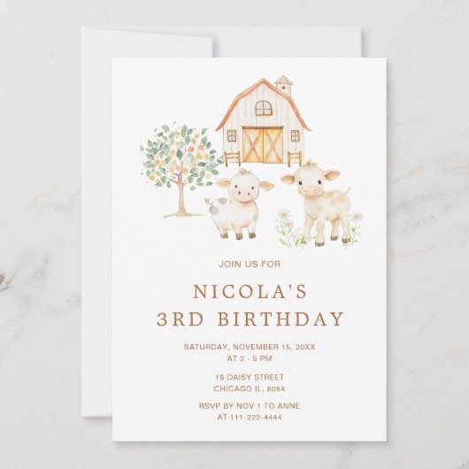 キュートファームバーンフュズバースデーパーティー 招待状 (正面)