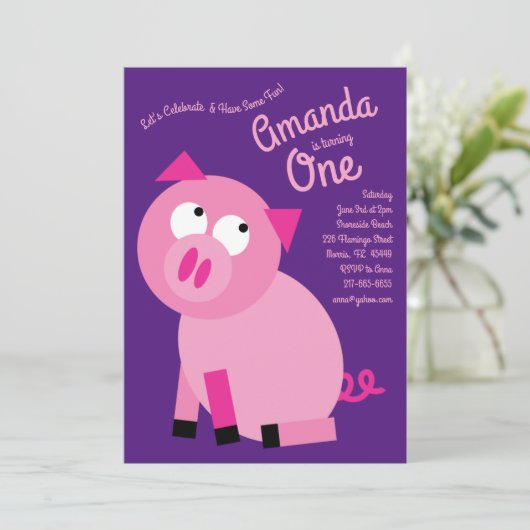 キュートファームピグキッズ1歳誕生日パーティの招待状 招待状 (スタンド正面)