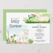 キュートファームラムグリーンボーイズ赤ちゃんシャワー招待状 招待状 (正面/裏面)