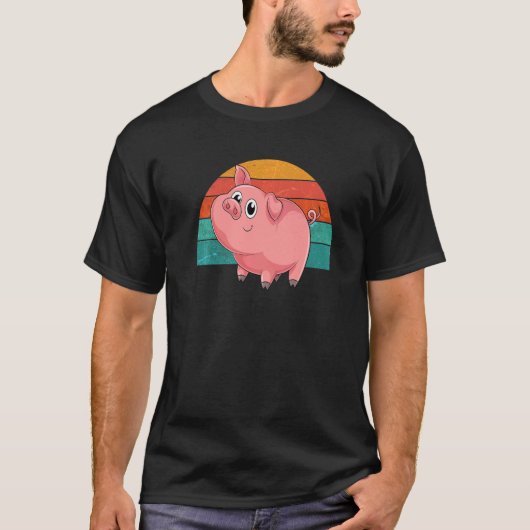 キュートファーム動物農家動物豚レトロ豚 Tシャツ (正面)