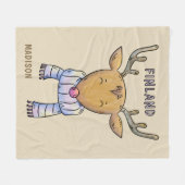 キュートフィンランドトナカイ名前をカスタムするフリースブランケット フリースブランケット (正面(横))