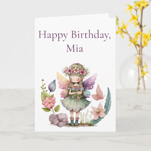 キュートフェアリーガーデンガールズ誕生日 カード (黄色い花)