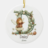 キュートフェアリークリスマスイニシャルパーソナライズされたホリデイ セラミックオーナメント (正面)