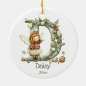 キュートフェアリークリスマスイニシャルパーソナライズされたホリデイ セラミックオーナメント (裏面)