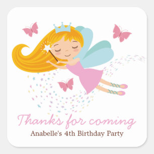 キュートフェアリープリンセスガールズ誕生日 スクエアシール