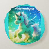 キュートフェアリーベビーユニコーングリーンきらめくファンタジー ラウンドクッション (裏面)
