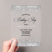キュートフェイクシルバーグリッターモノグラム誕生日 アクリル招待状 (インサイチュ (ポータブル))