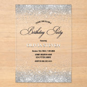 キュートフェイクシルバーグリッターモノグラム誕生日 アクリル招待状 (正面)
